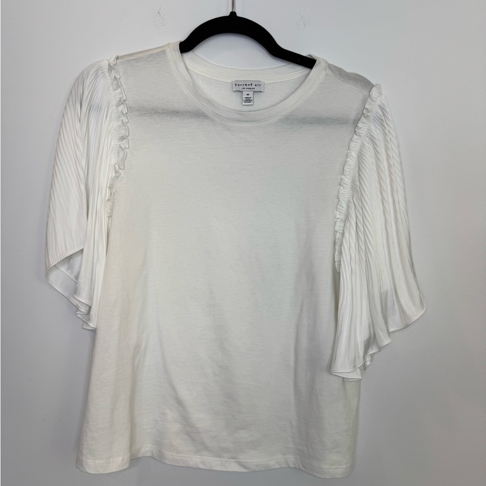 Current Air White Ruffled pleated Sleeve Top size medium